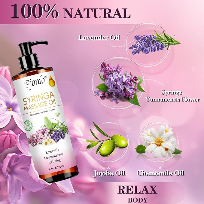 2 Pack Massage Oil for Massage Therapy, Lilac Oil, Lavender Massage Oil for Skin, with Massage Roller Ball, Natural Body Oil for Calming, Aromatic, Soothing, Christmas Spa Gifts for Him Her