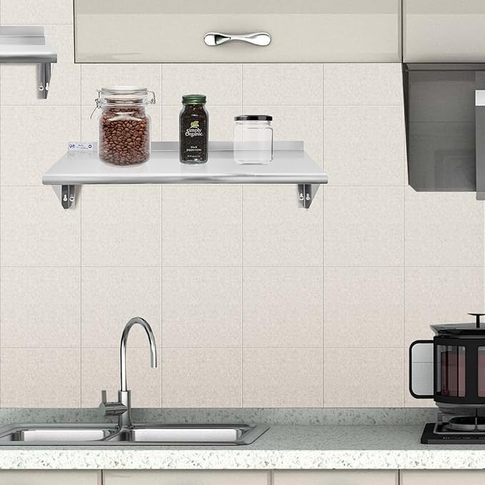 Hally Stainless Steel Shelf 14 x 36 Inches, 300 lb, Commercial Wall Mount Floating Shelving for Restaurant, Kitchen, Home and Hotel