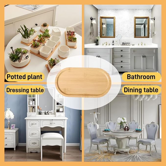 3PCS Bamboo Bathroom Trays - Suitable for The Bathroom,Kitchen,Breakfast Tray and Decorative Tray (6.88 * 3.46 in/7.68 * 3.74 in/8.46 * 4.53 in)