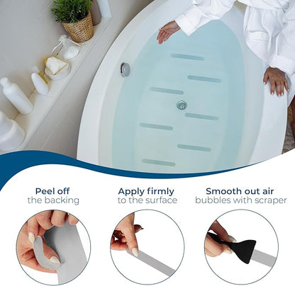 Anti-Slip Shower Stickers - Help Reduce Slipping in Bathtub & Shower, Gray Non-Slip Bath Strips, Strong Adhesive Bathtub Appliques Suitable for Homes with Kids, Adults & Seniors - 24 Pcs - Homergy