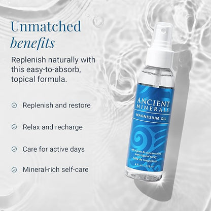 Ancient Minerals Magnesium Oil Refill Bottle, high Concentration Topical Genuine Zechstein Magnesium Chloride Topical Magnesium (33oz)