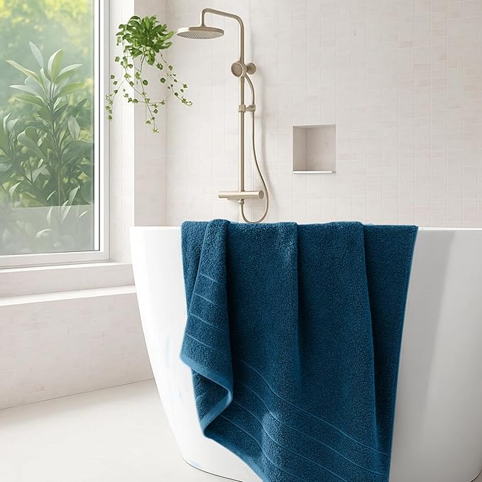 DAN River Extra Large Bath Towels Set of 4, 30 x 60 Inches - 100% Cotton Larger & Lighter Weight Towels for Bathroom - Quicker to Dry, Super Soft & Highly Absorbent Towels for Home, Blue Opal