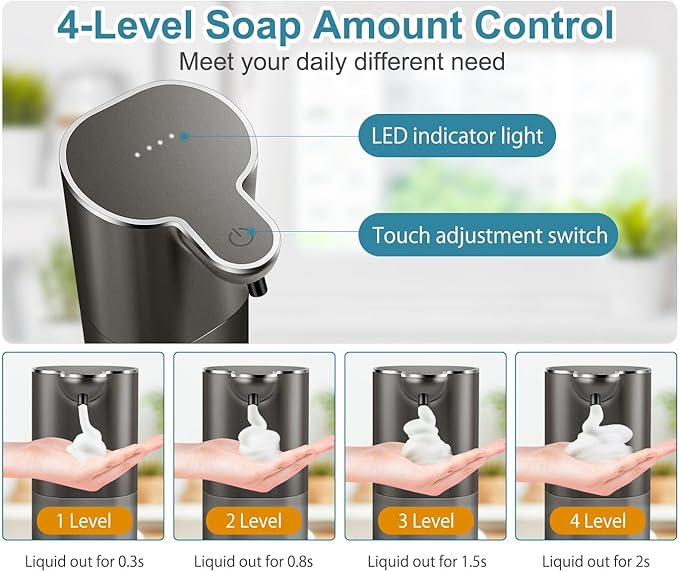 Soap Dispenser, Automatic Foaming Soap Dispenser with 4 Adjustable Volume Control, Touchless Rechargeable Hands Free Auto Soap Pump for Kitchen, Bathroom, Hotel, Restaurant,13.5oz/ 400ml