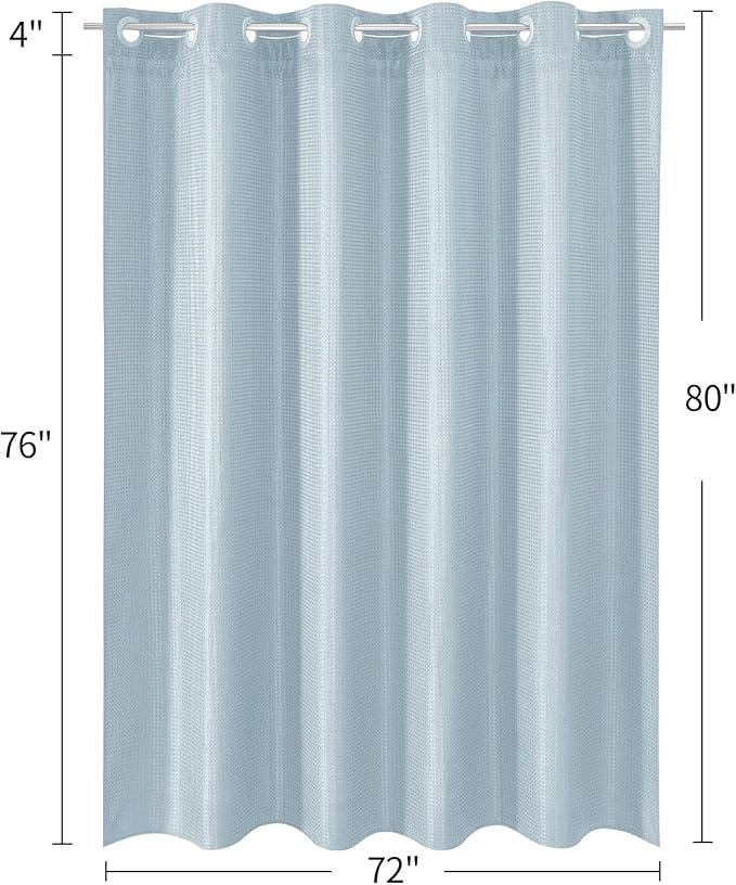 MitoVilla Blue Long Shower Curtain Liner Set 72 x 80, No Hooks Needed 80 inch Long Heavyweight Waffle Fabric Shower Curtain Set with Snap-in Liner for Hotel Grade Spa-Like Bathroom Decor, Fog Blue