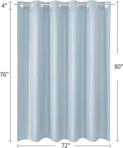 MitoVilla Blue Long Shower Curtain Liner Set 72 x 80, No Hooks Needed 80 inch Long Heavyweight Waffle Fabric Shower Curtain Set with Snap-in Liner for Hotel Grade Spa-Like Bathroom Decor, Fog Blue