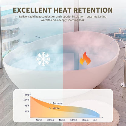 Abruzzo 63" Matte White Freestanding Solid Surface Bathtub - Stone Resin Soaking Tub, cUPC Certified