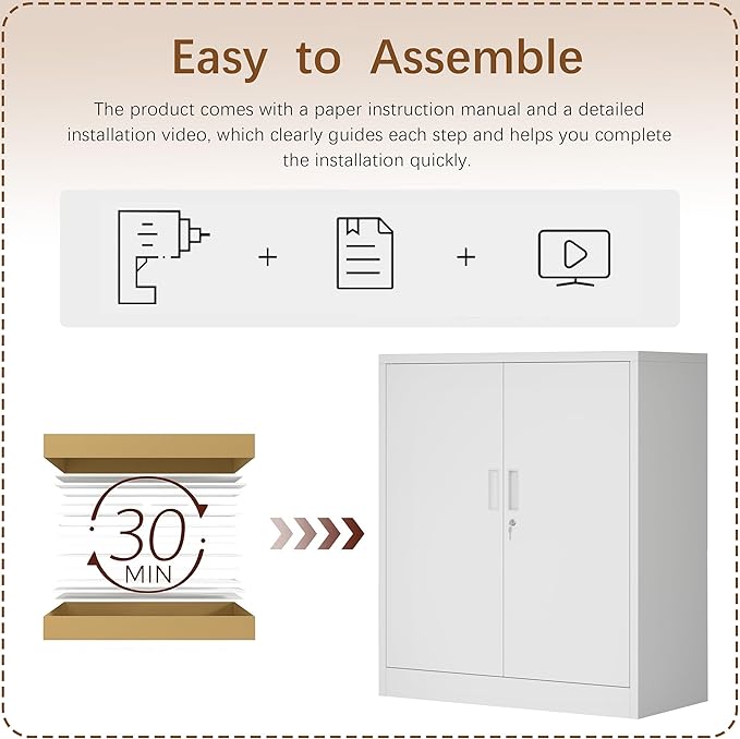 Metal Storage Cabinet, 36 Inch Tall Metal Storage Cabinet with Doors and Shelves, Pantry Cabinets for Kitchen Storage, Garage Cabinet for Living, Dining Room, Assemble Required.
