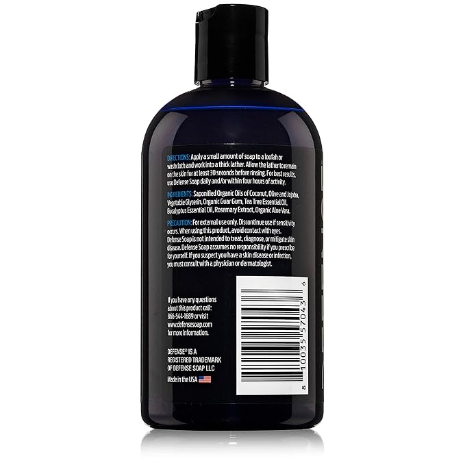 Defense Soap Tea Tree Body Wash | All Natural Organic Shower Soap for Athletes | Odor Control & Skin Fungal Protection for Sports, Post Workout & Recovery - 12 oz