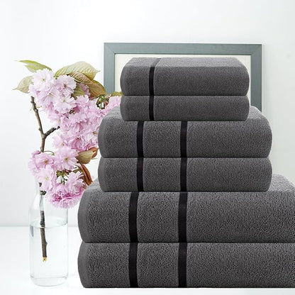 CASA COPENHAGEN Eternal 6 Pieces Towel Set- Pine Grey, 500 GSM 2 Bath Towel 2 Hand Towel 2 Washcloth, Designed in Denmark Made of Soft Egyptian Cotton for Bathroom, Kitchen & Shower