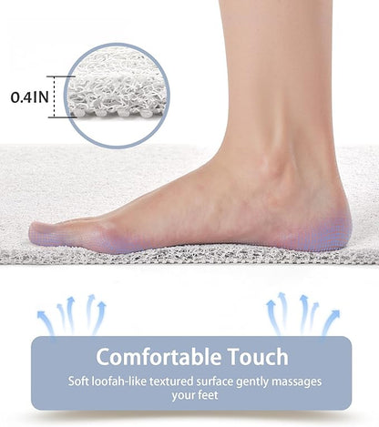 Non Slip Shower Mats for Inside Shower,16x24 Inch,Anti-Slip Bathtub Mats for Bathroom, Foot Scrubber Loofah Bath Mats for Shower, Quick Drying Shower Stall Mats for Wet Areas (White)