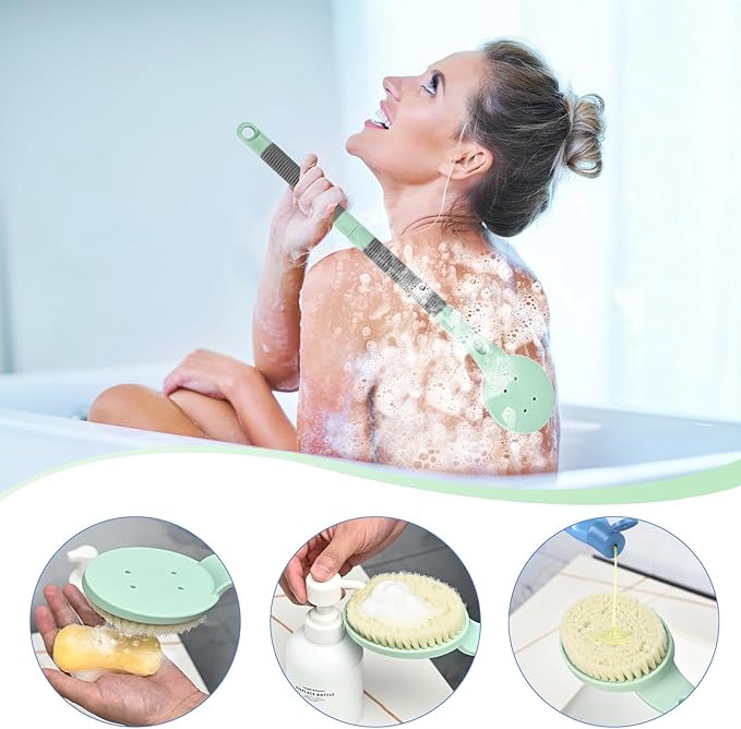 Back Scrubber Anti Slip for Shower, 21.7” Detachable Back Bath Brush for Shower, Back Scrubber, Exfoliation and Improved Skin Health for Elderly with Limited Arm Movement, Disabled (21.7” Cyan)