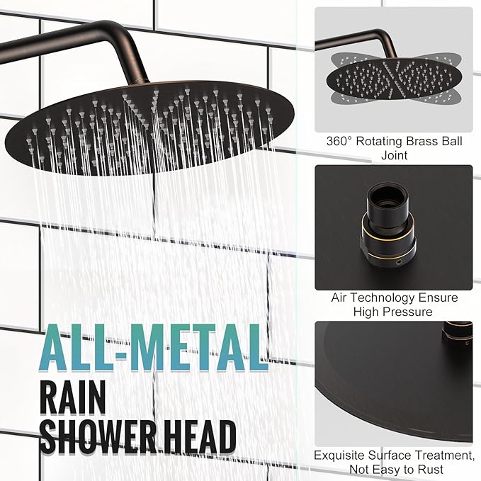 SR SUN RISE Shower Faucet - 12 Inch Multifunctional High Pressure Shower Head System with Handheld Shower Head Fixtures - Valve Included - Oil Rubbed Bronze