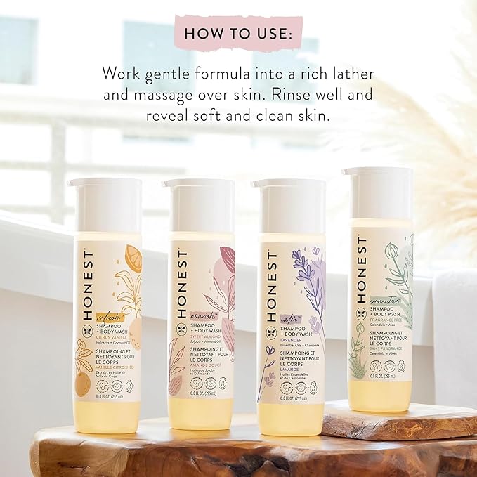 The Honest Company 2-in-1 Cleansing Shampoo and Body Wash for Sensitive Skin Gentle Tear-Free Hypoallergenic Baby with Naturally Derived Ingredients Fragrance-Free 18 fl oz