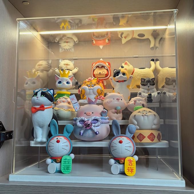 Choowin 5 Tier Clear Acrylic Display Case for Collectibles, Mini Figures, Pop Mart, Labubu, Sonny Angel, Smiski - Assemble Dustproof Acrylic Display Box with Door, Stand (White Base Step)