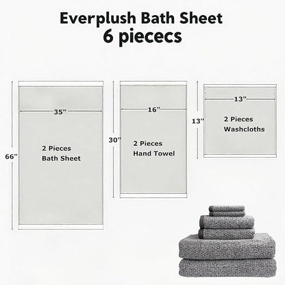 Everplush Diamond Collection 6-Piece Bath Sheet Towel Set, Soft Plush Jacquard Luxury Bath Towels,Highly Absorbent & Fast-Drying Luxury Towels Sets for Bathroom,Shower, or Spa (Grey, Bath Sheet 6PK)