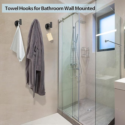 Kruodop Towel Hooks for Bathroom,6 Packs Wall Mount Towel Holder,Black Matte Wall Robe Hook,Stainless Steel Heavy Duty Door Hanger Towel Hook for Kitchen, Bedroom,Hotel,Pool,Coats - Silver