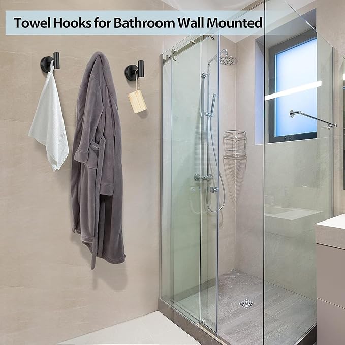 Kruodop Towel Hooks for Bathroom,4 Packs Wall Mount Towel Holder,Black Matte Wall Robe Hook,Stainless Steel Heavy Duty Door Hanger Towel Hook for Kitchen, Bedroom,Hotel,Pool,Coats - Silver
