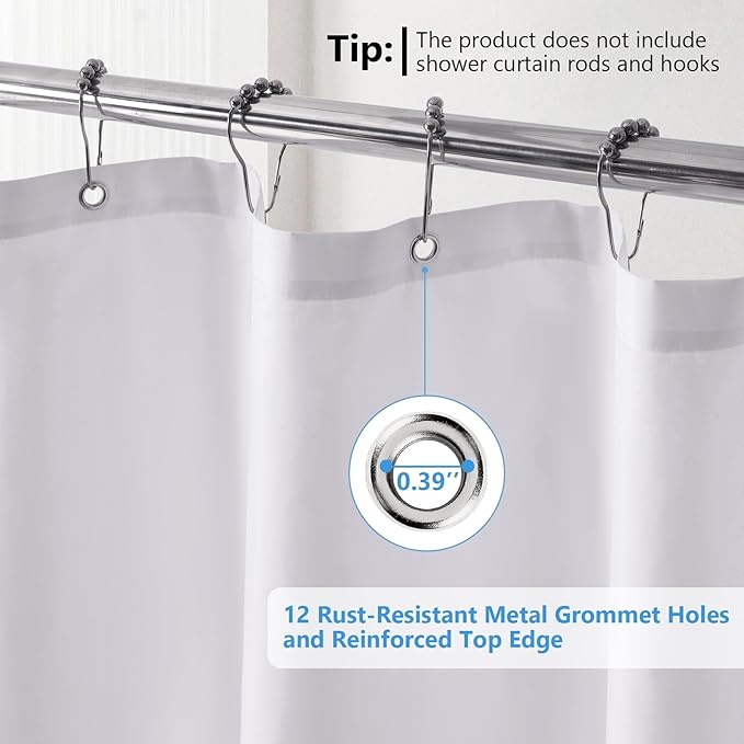 120GSM Ultimate Waterproof Fabric Shower Curtain Liner - TPU Lamination Technology with 3 Magnets,Machine Washable,71x84 Inch Soft Cloth Shower Curtain or Shower Liner,for Bathroom(White)