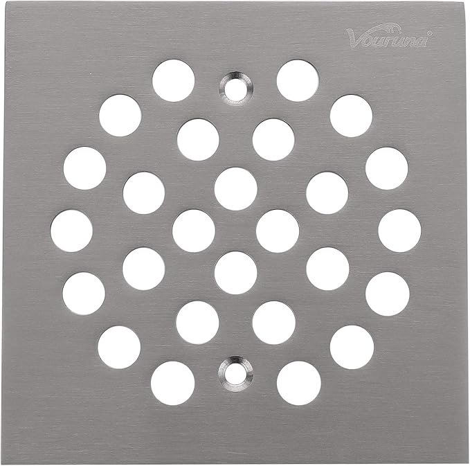 Square 4-1/4(4.25) inch Screw-in Shower Floor Drain Grate Strainer (Brushed Nickel)
