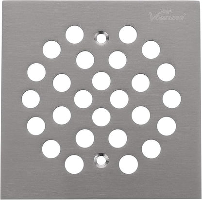 Square 4-1/4(4.25) inch Screw-in Shower Floor Drain Grate Strainer (Brushed Nickel)