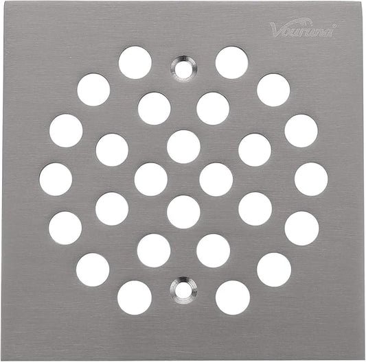 Square 4-1/4(4.25) inch Screw-in Shower Floor Drain Grate Strainer (Brushed Nickel)