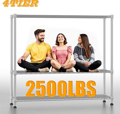 Himimi Storage Shelves with Wheels, 4-Tier Heavy Duty Steel Wire Rack Storage Shelving, Adjustable Metal Storage Shelves for Garage Kitchen Pantry Bathroom Laundry 18" D*60" W*72" H, Silver