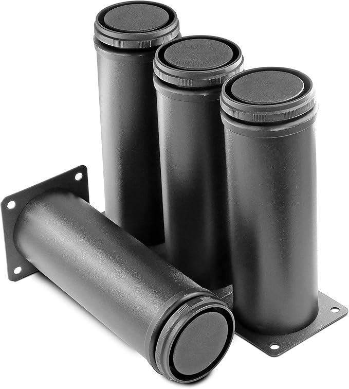 6 Inch Metal Furniture Legs Stainless Steel Adjustable Legs Black Metal Legs Round Cabinet Legs for Coffee Table Cabinet Desk Sofa Shelves, Pack of 4
