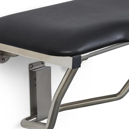 28" x 22.5" Black Padded Cushion Wall Mount Folding Left-Handed Transfer Bench Shower Seat, ADA Compliant