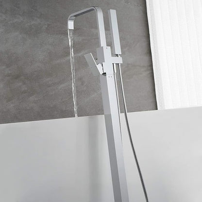 Freestanding Tub Filler Bathtub Faucet Chrome Waterfall Floor Mount Single Handle Brass Bathroom Faucets with Handheld Shower