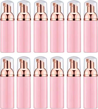 Lil Ray 2 Oz Empty Pink Foam Pump Bottle, Travel Foamer Soap Dispenser for Lash Shampoo, Hand Soap, Foaming Cleaner(Rose Gold Pump, 12 PCS)