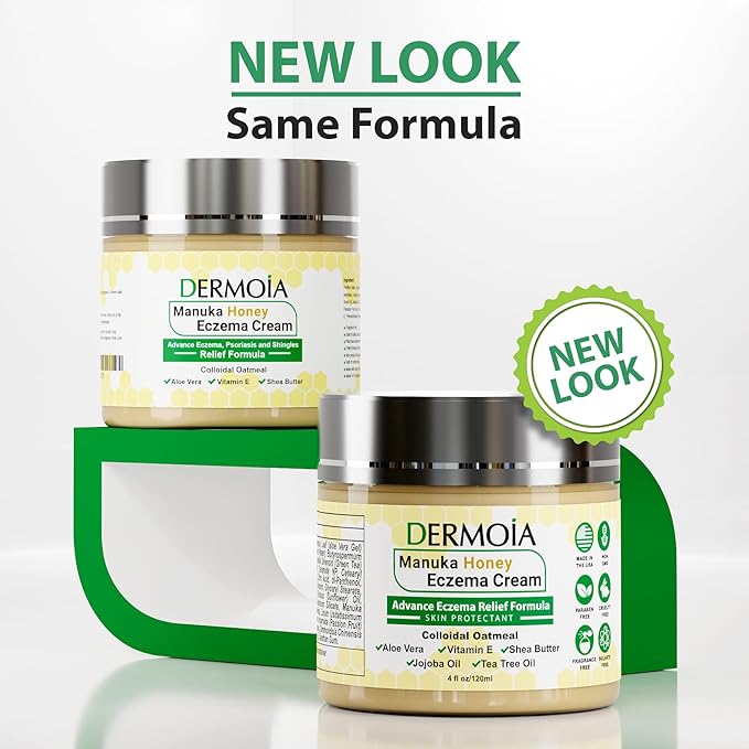 Manuka Honey Cream - Eczema Cream for Adults & Kids - Seborrheic Dermatitis Cream for All Skin Types - Eczema Honey Cream for Redness & Itch Skin Relief with Aloe Vera - 4oz