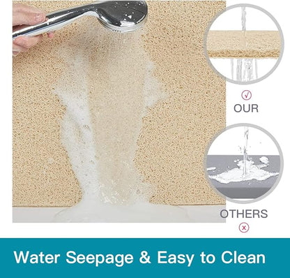 Shower Mat Non Slip,27 x 27 Inch Extra Large Bath Mat with Drain,Soft Square Loofah Shower Stall Mat Bathtub Mat for Bathroom,Without Suction Cups (Beige)