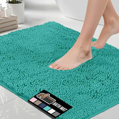 GORILLA GRIP Bath Rug Mat 36x24, Soft Absorbent Chenille, Quick Dry Microfiber Mats, Rubber Backing Washable Shower Floor Rugs, Bathmat Runner, US Designed Bathroom Home Decor Accessories Turquoise