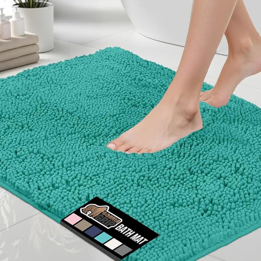 GORILLA GRIP Bath Rug Mat 30x20, Soft Absorbent Chenille, Quick Dry Microfiber Mats, Rubber Backing Washable Shower Floor Rugs, Bathmat Runner, US Designed Bathroom Home Decor Accessories Turquoise