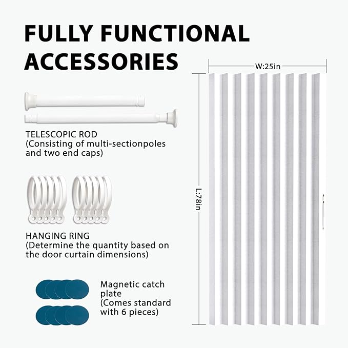 Accordion Door Curtain Set - 100% Blackout, with Curtain Rod Included, for Bedroom Privacy Protection (White-43 W x 78" L+Rod)