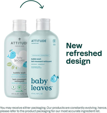 ATTITUDE Bubble Body Wash for Baby, EWG Verified, Dermatologically Tested, Plant and Mineral-Based, Vegan, Good Night, 16 Fl Oz