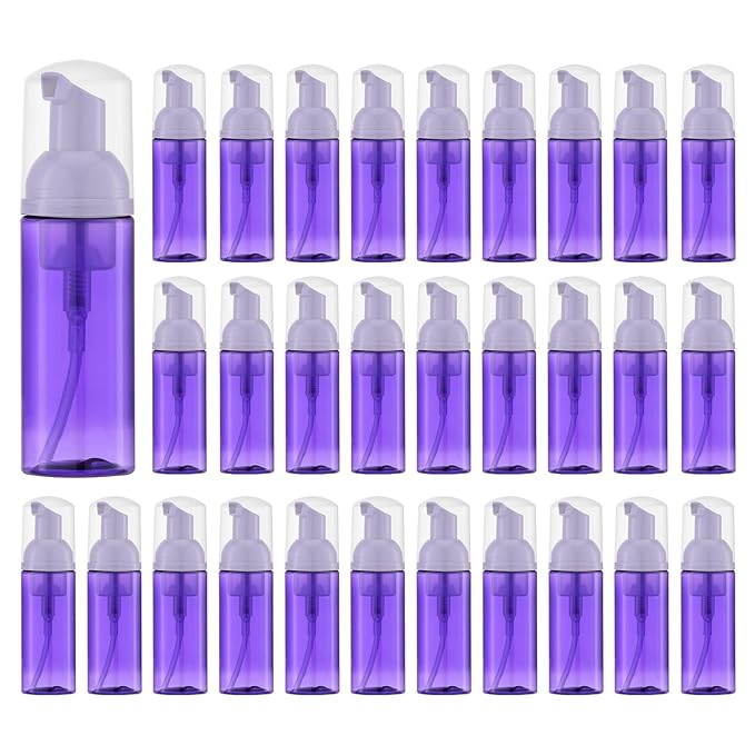 Tekson 30PCS Soap Foam Bottle (2 oz), Empty Travel Foaming Lash Shampoo for Cleanser, Dispenser (Purple)