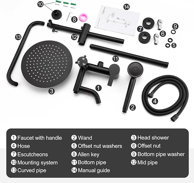 Shower Faucet - Shower Faucets Sets Complete, Shower System - Outdoor Shower Kit/Outdoor Shower Fixtures W/ SS304 Shower Head with 3 modes Handheld, Matte Black