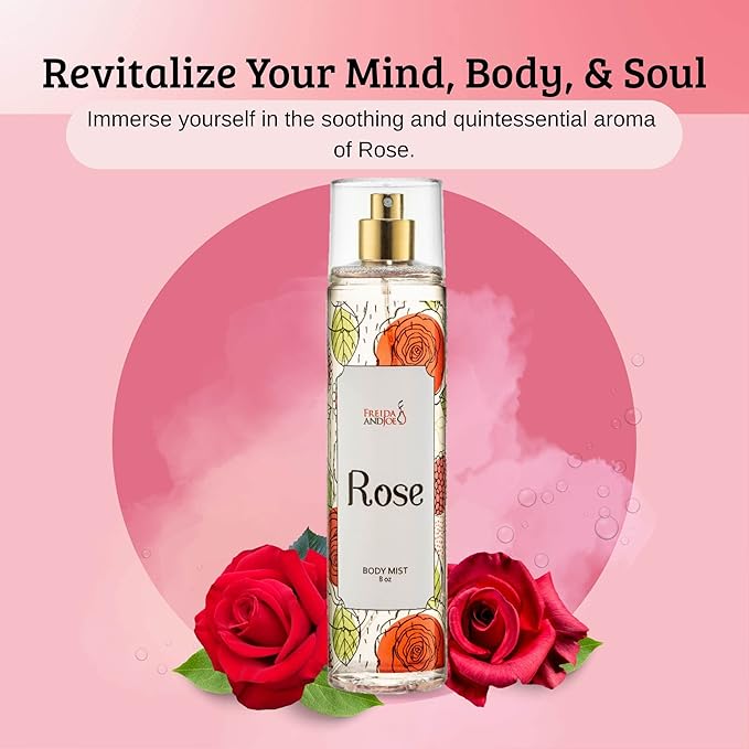 Freida and Joe Rose Elegance Fine Fragrance Body Mist Spray Capturing Timeless Allure of Blooming Roses, 8 oz Spray Bottle Ideal for Gifting, Stocking Stuffer