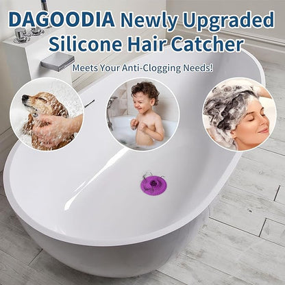 Bathtub Drain Hair Catcher,Tub Shower Drain Hair Trap/Strainer,3PCS Silicone Collapsible Tub Hair Catcher Drain Protector Designed for 1.47" to 1.75'' Regular Drains(Plum Purple)