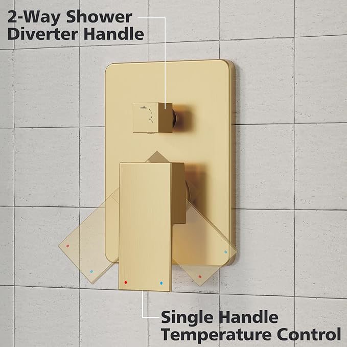 Gabrylly Shower System Gold, Rainfall Shower Faucet Set Complete, 12" High-Pressure Stainless Steel Rain Showerhead with handheld Shower Spray Combo, 2 Way Valve Included, Brushed Gold