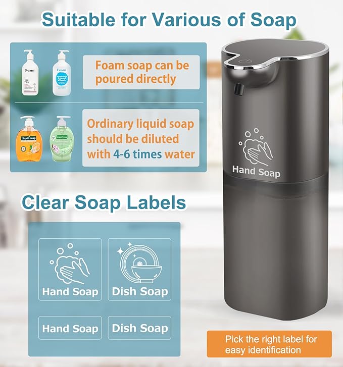 Soap Dispenser, Automatic Foaming Soap Dispenser with 4 Adjustable Volume Control, Touchless Rechargeable Hands Free Auto Soap Pump for Kitchen, Bathroom, Hotel, Restaurant,13.5oz/ 400ml