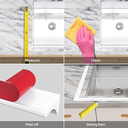 98Inch Collapsible Shower Threshold Water Dam Barrier, Self Adhesive Silicone Waterproof Shower Barrier Water Strip Dam for The Gap Between the Shower Kitchen Countertop Sink and Cooktop