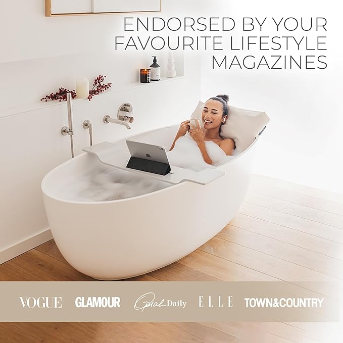 BADESOFA® Luxury Bath Pillow M - Lusciously Soft & Comfortable Tub Pillow for Bathtub - Washable & Quick-Drying Bath Back Pillow - Non-Slip Full Body Tub Pillow - Luxury Spa Cushion in Beige