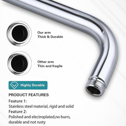12 Inch Shower Arm with Flange,Stainless Steel 90 Degree Rain Shower Head Extension Arm,Wall-Mounted Shower Head Arm for Fixed Shower Head,Chrome