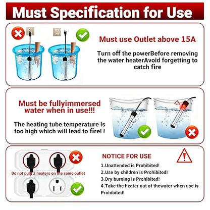 Immersion Water Heater,Anti-scalding Bucket Heater with Stainless Steel Guard Heat 5 Gallons of Water in Minutes,Electric Pool Water Heater for Above Ground Pool Bathtub,Camping