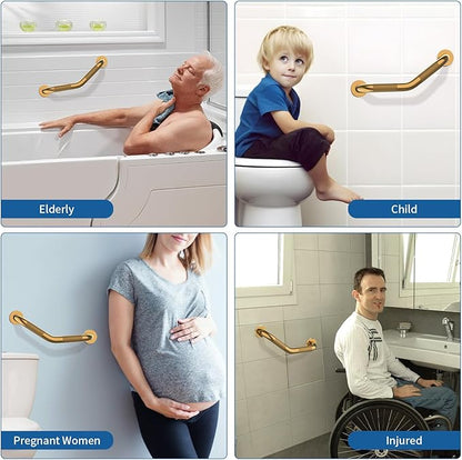 2 Pack 16 Inch Munzong Shower Grab Bars for Seniors, Gold Angled Anti Slip Grab Bars for Bathtubs and Showers Safety Hand Rail Support Handicap Elderly Injury Senior Assist Bath Handle