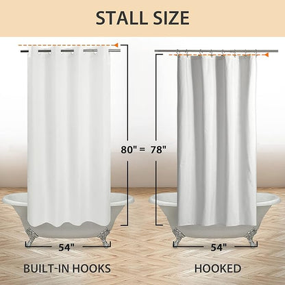 River Dream Stall Size Fabric Shower Curtain No Hooks or Liner Needed - Soft Shower Stall Curtain 54" x 78" Hotel Grade, Waterproof & Machine Washable, White, 54x80