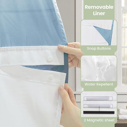 Inhousolu No Hook Shower Curtain with Snap in Fabric Liner Set Waffle Weave 230GSM Weighted Hem, Waterproof & Washable Bathroom Curtain Spa Luxury with Mesh Top Window 72" W x 72" L Teal