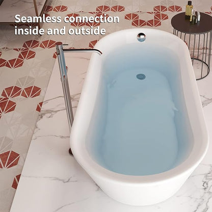 61" Acrylic Freestanding Bathtub, Single Slipper Free Standing Tub, Soaking Tub with Integrated Slotted Overflow, Toe-Tap Chrome Drain, cUPC Certified, Glossy White